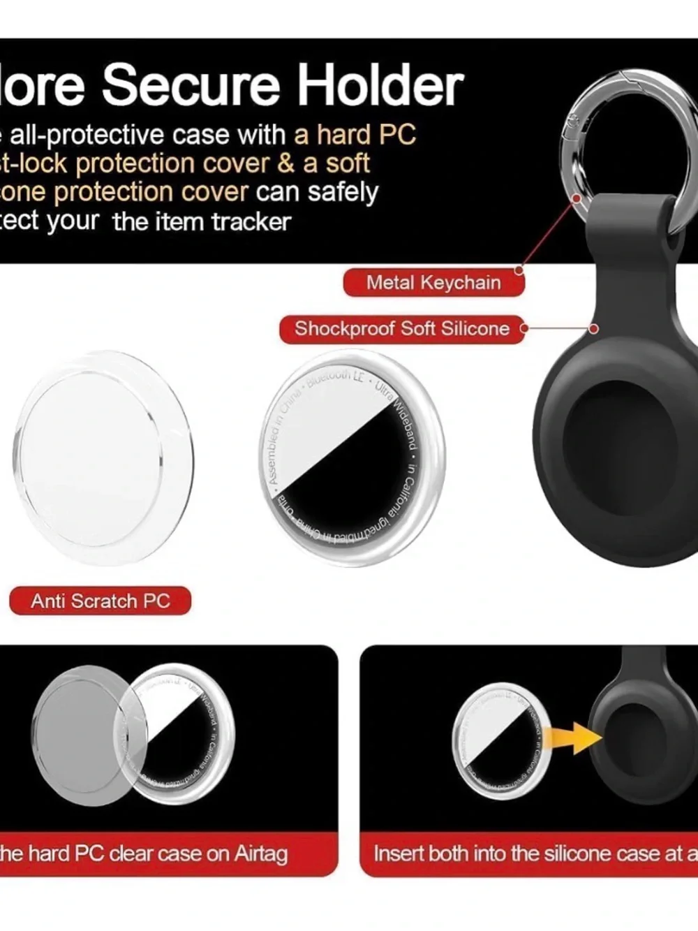 4-Pack Protective Silicone AirTag Holders with Keychains – Brand New